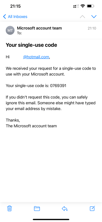 Microsoft single-use code